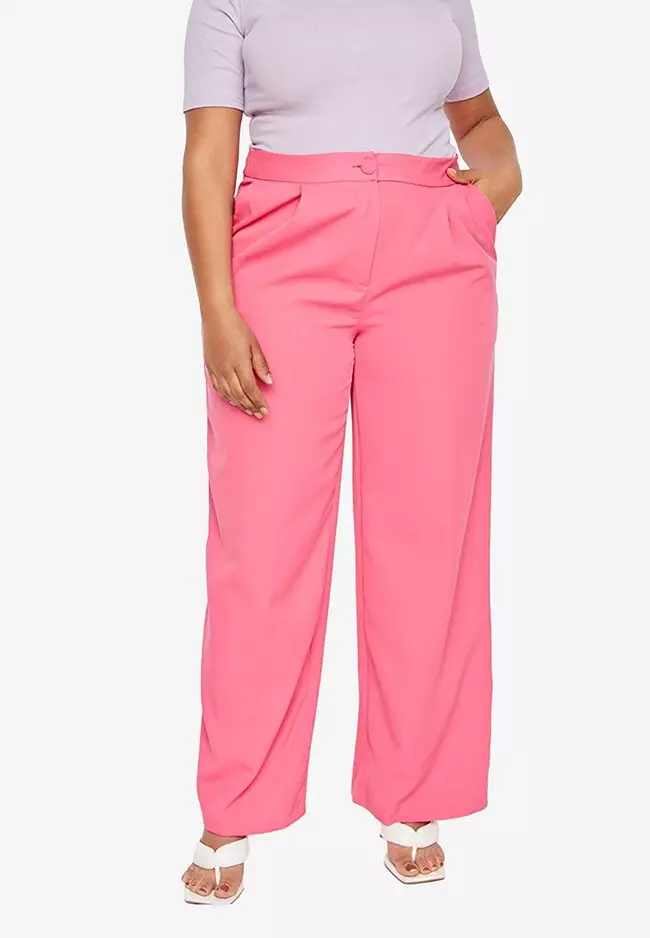 Plus Size Wide Leg Woven Trousers