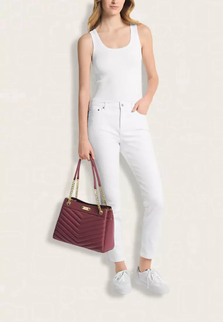 Michael Kors Whitney Medium Quilted Tote Bag Oxblood