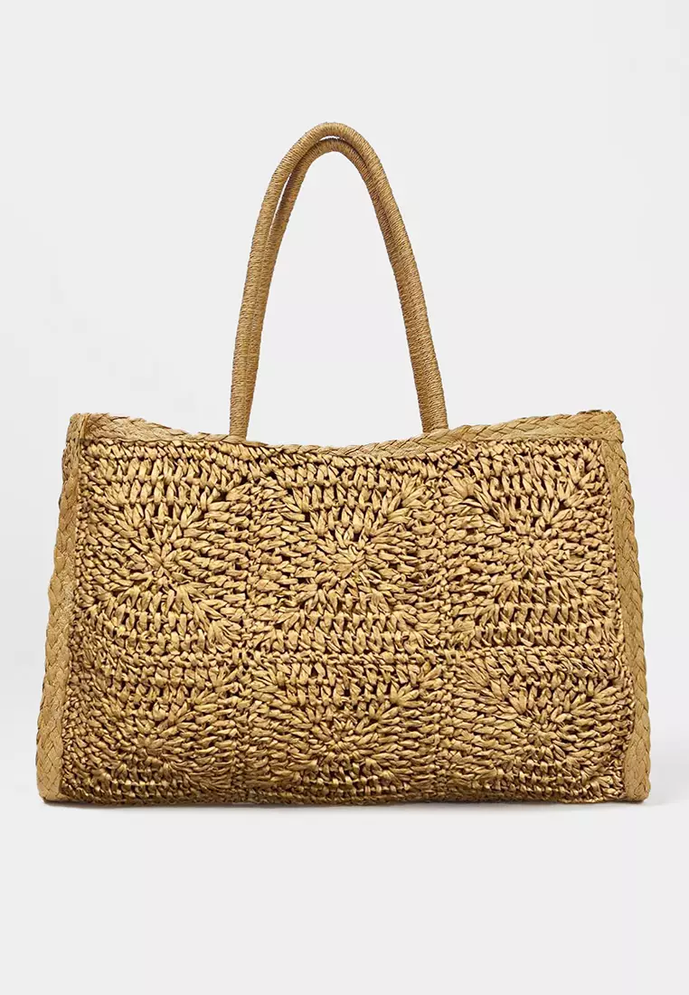 Camel Straw Hand Knitted Women's Maxi Shoulder Bag Takss25Oc00087
