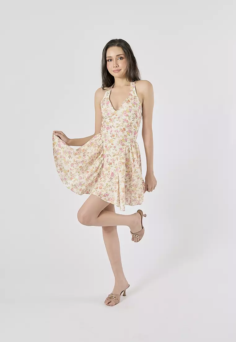 Buy Love, Ara Posie Multi Color Floral Print Back Hollow out Halter ...