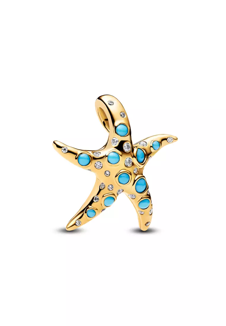 Pandora 14K Gold Plated Sparkling Blue Starfish Dangle Charm