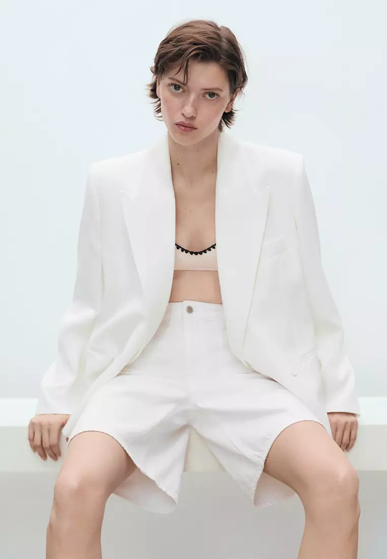 High-Waisted Denim Bermuda Shorts