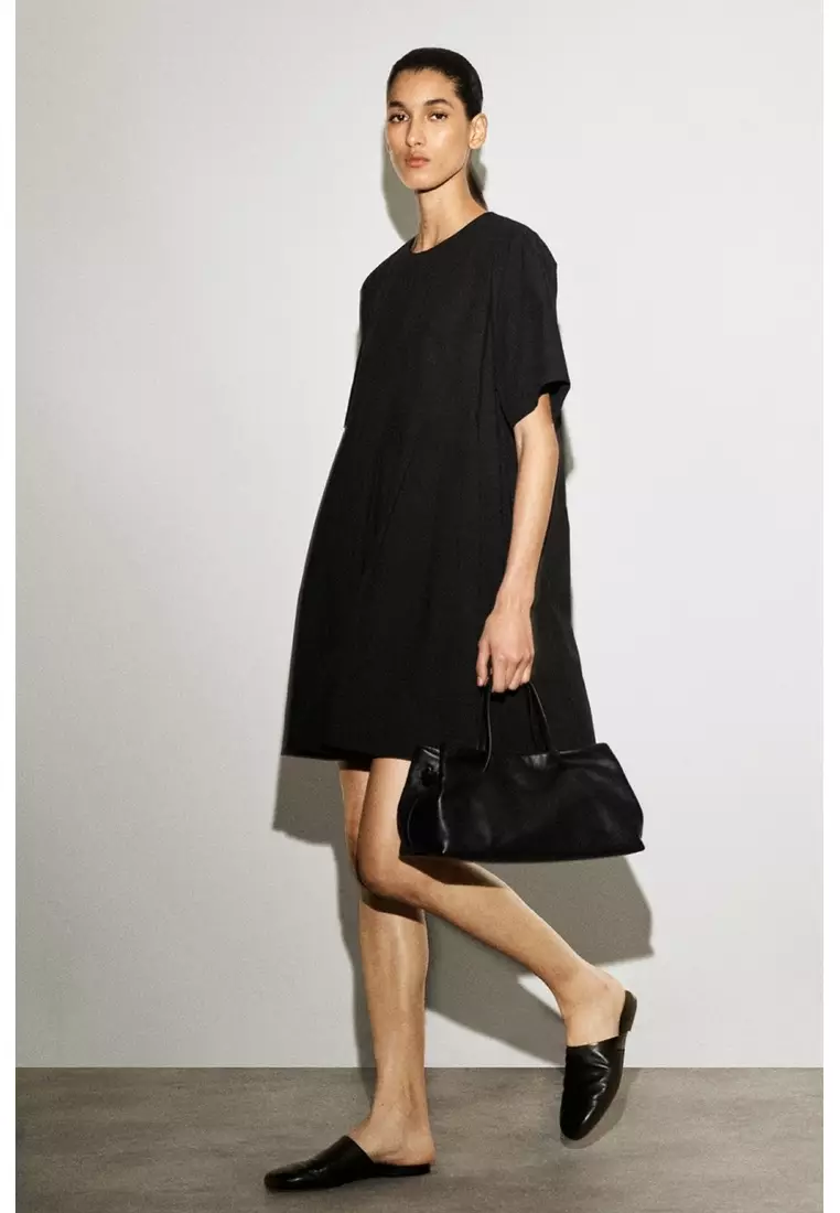 PLEATED COTTON-POPLIN MINI DRESS