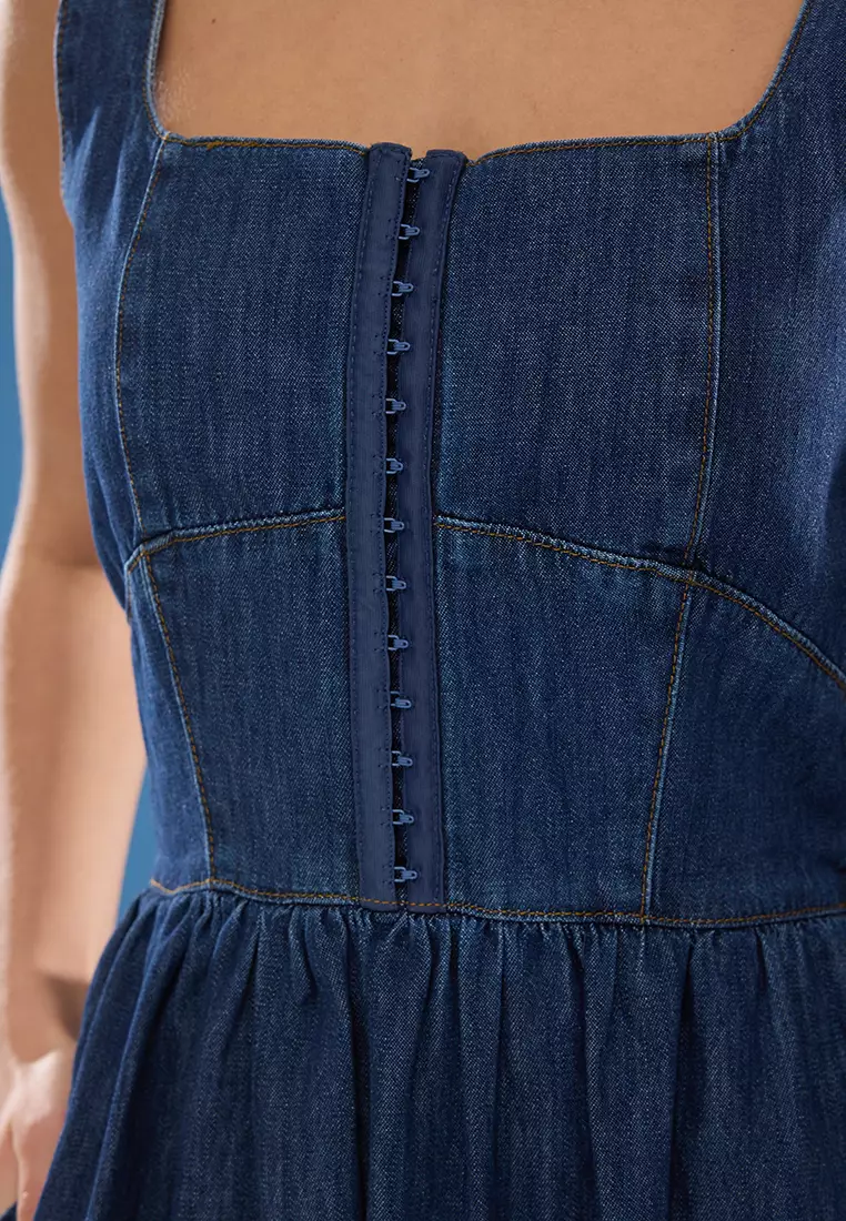 棉質牛仔中長連身裙