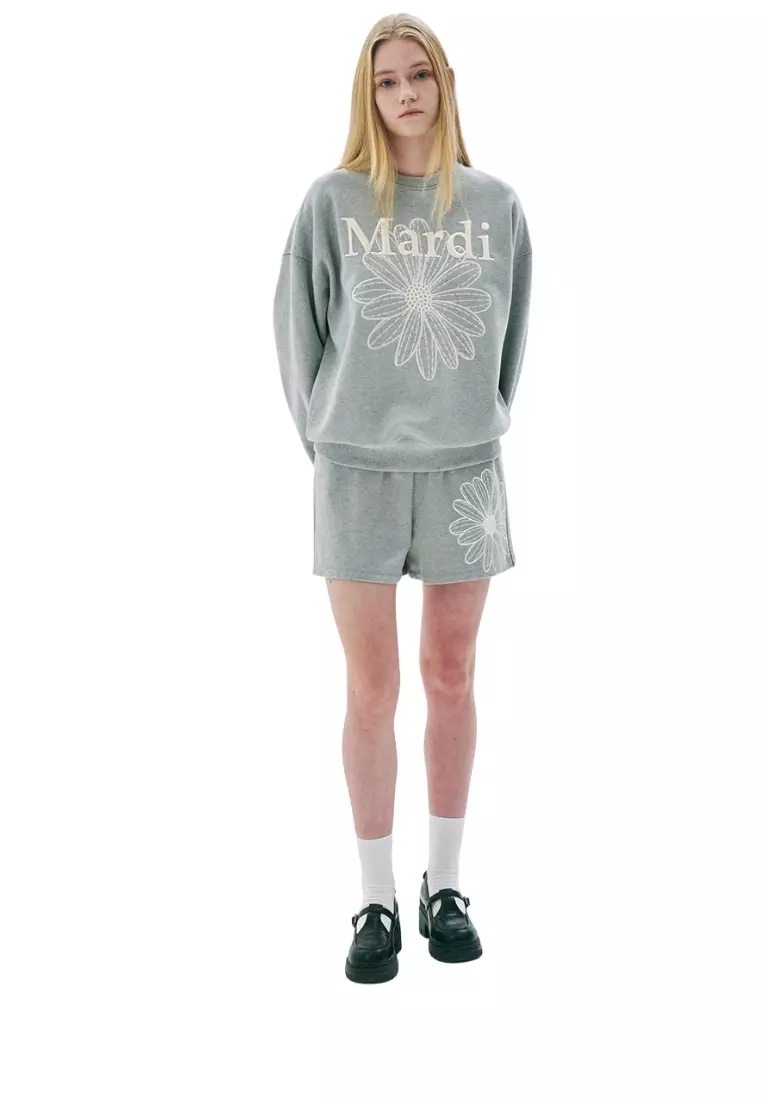 ●Mardi Mercredi●UNISEX SWEATSHIRT NEEDLEWORK_GREY CREAM Jual Mardi Mercredi Sweatshirt Flowermardi Needlework - Grey