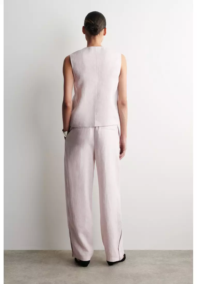 ELASTICATED LINEN BARREL-LEG TROUSERS