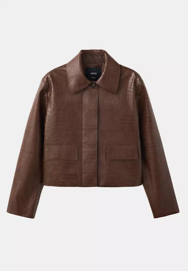 Croc-Effect Faux Leather Jacket