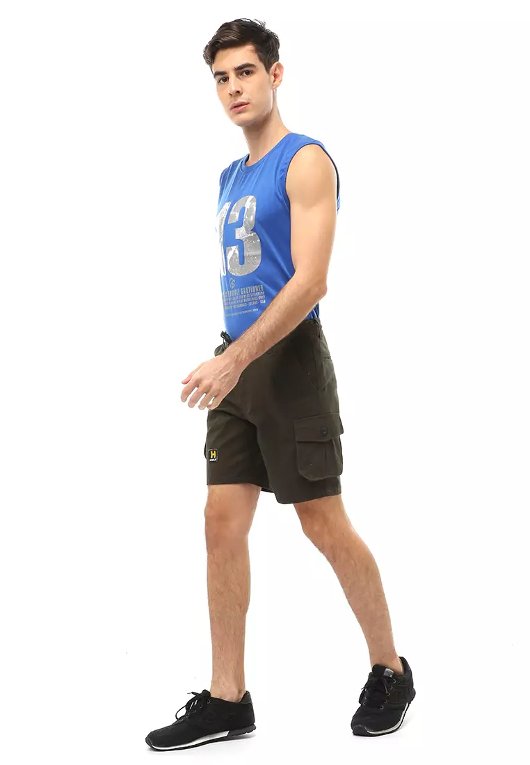 Rishham Short Pants Celana Cargo Pendek Kasual Pria Material Cotton Twill ORIGINAL - Army
