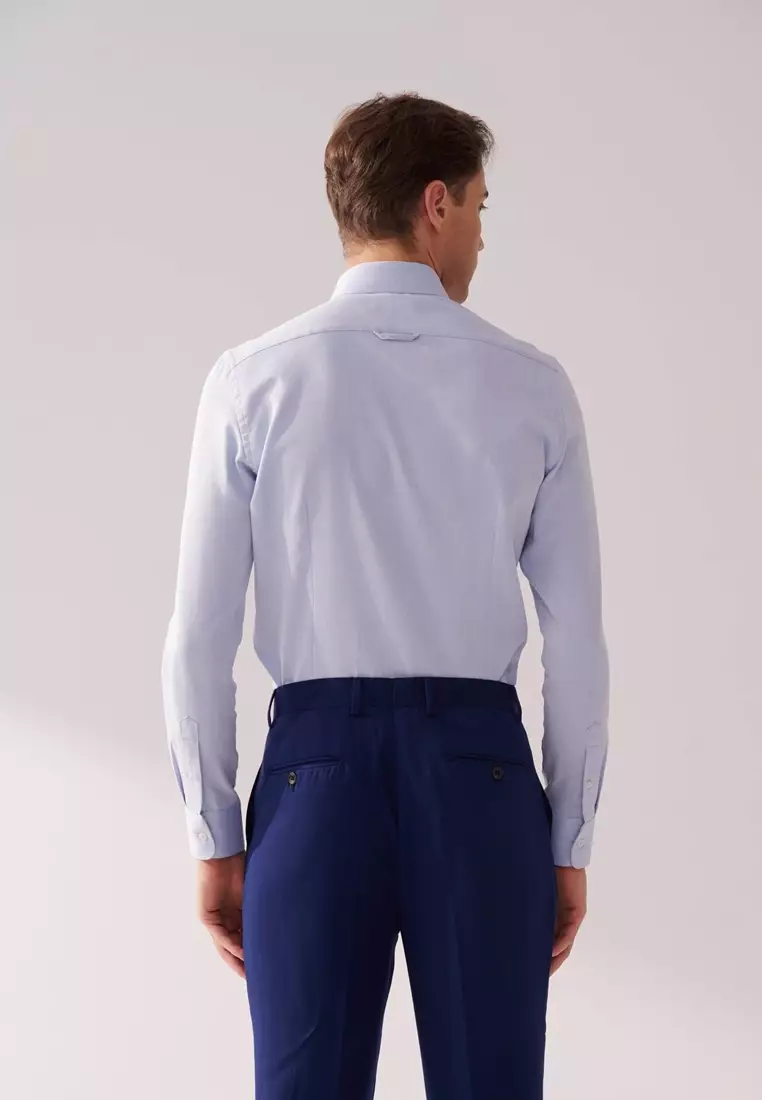 Light Blue and White Textured Slim Fit Shirt