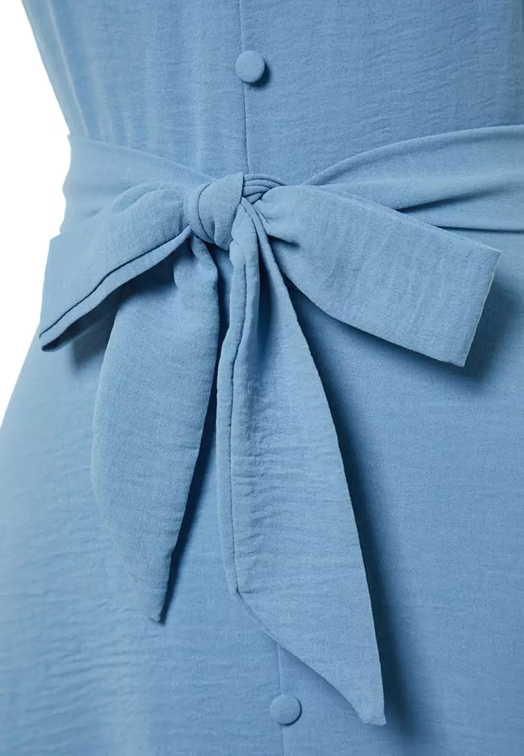 Belted Midi Ruffle Dress