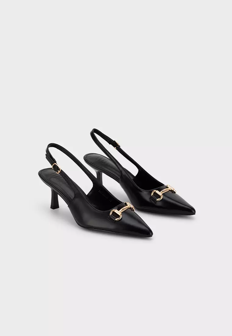 POINTED TOE BUCKLED SLINGBACK MID HEEL