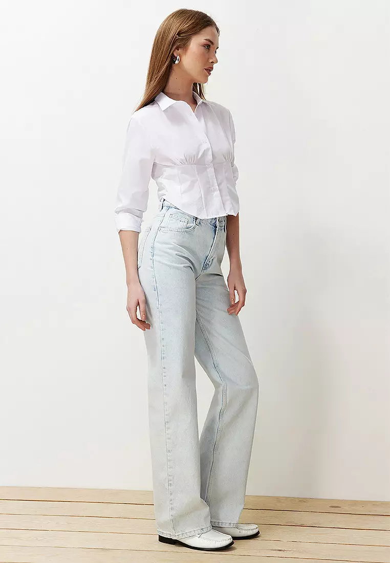 TRENDYOL Gray High Waist Flare Jeans Twoaw24je00143, Grigio, 42 Donna