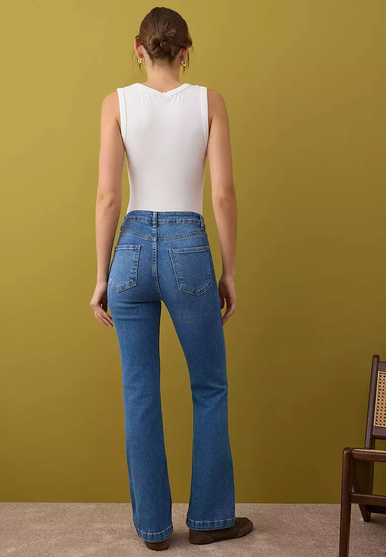 Blue High Waist Flared Jeans Twoaw26Je00047