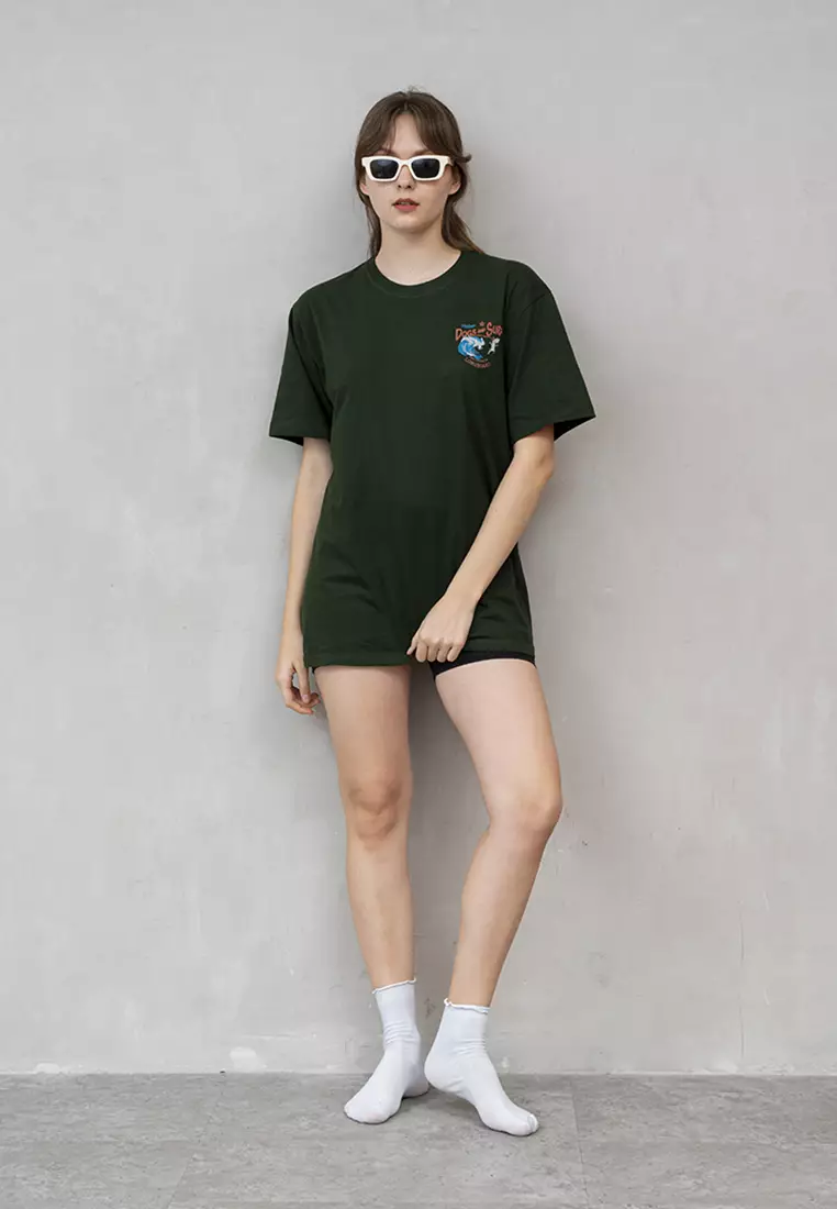 Kaos Hijau t shirt polos wanita houseofcuff motif Dog & Surf