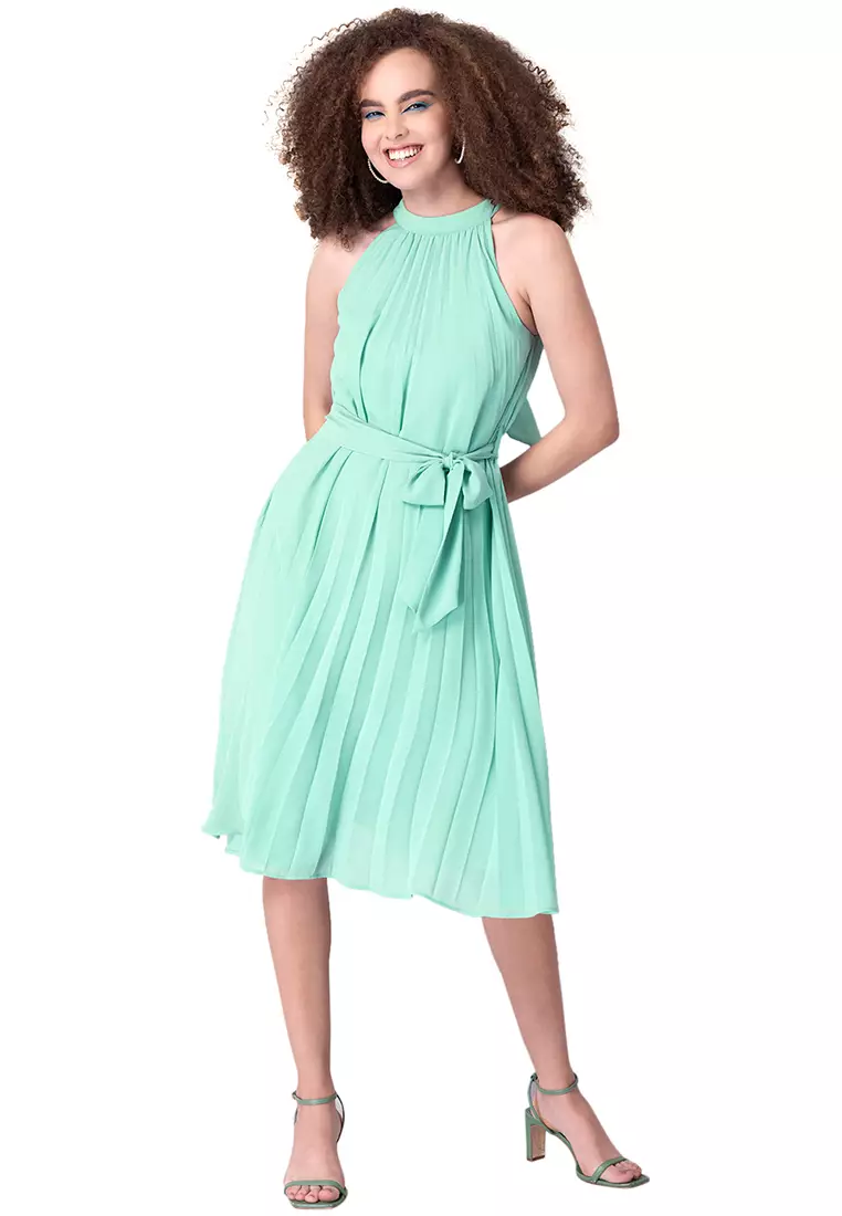 Green pleated hotsell dress tesco