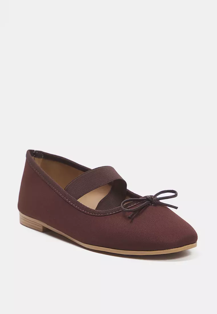 Brown Bow Almond Toe Mary Jane Women's Ballerina Flats Takss25Be00038