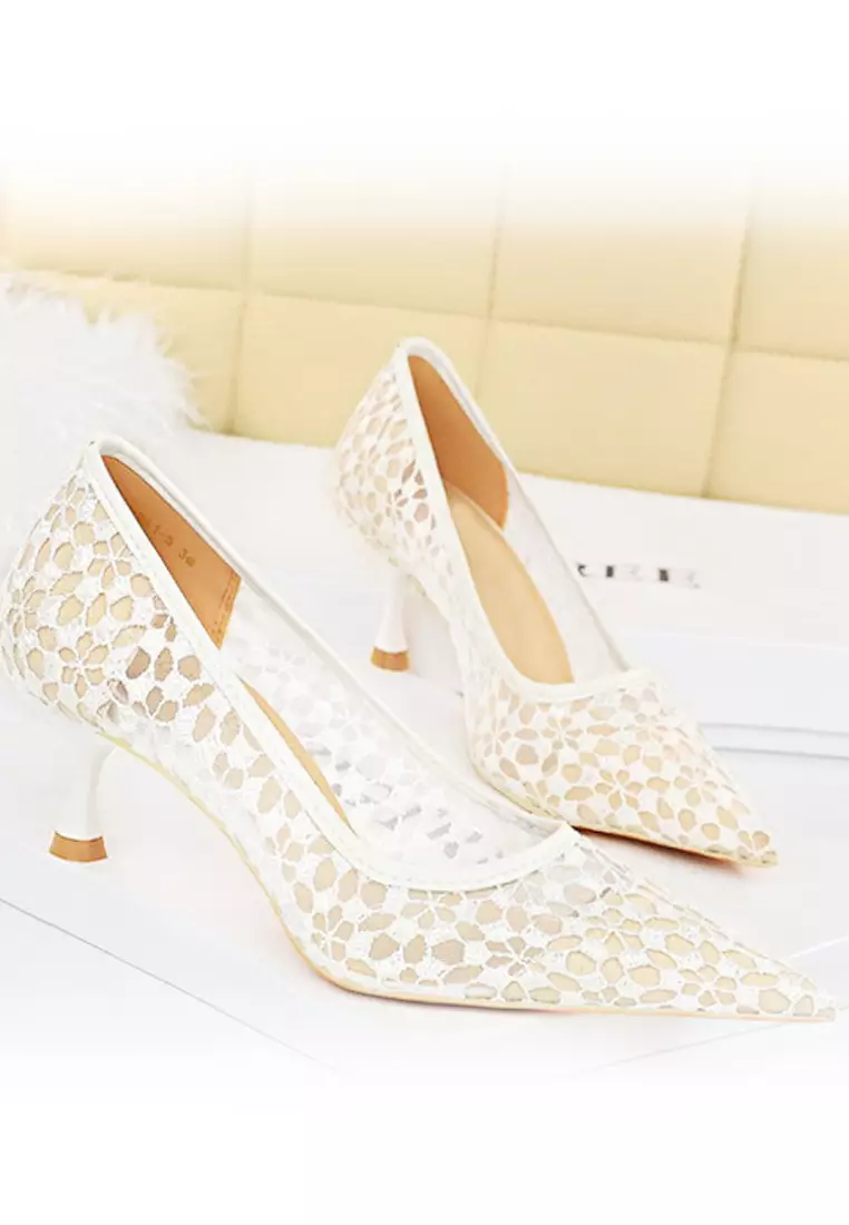 Buy Twenty Eight Shoes VANSA Lace Cutout Pointed Mid Heel Pumps