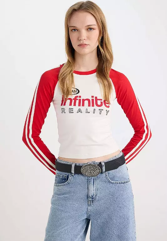 Cool Fitted Slim Fit Crew Neck Printed Long Sleeve T-Shirt
