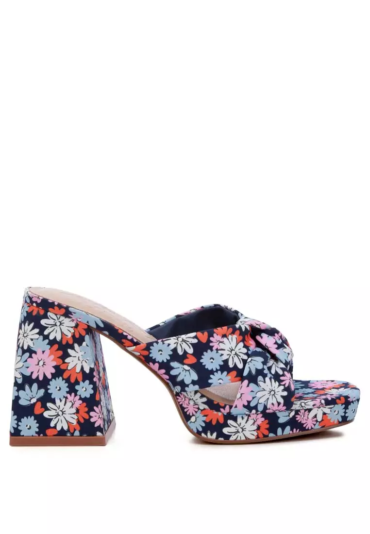 Discount on London Rag  shoes - SKU: Navy Floral Triangular Block Heel Sandals