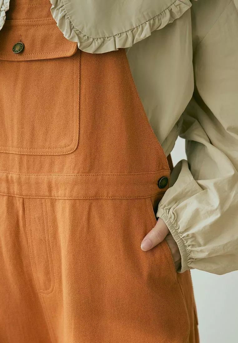 Loose-Fit Colorblock Adjustable Strap Utility Jumpsuit [BA7678]