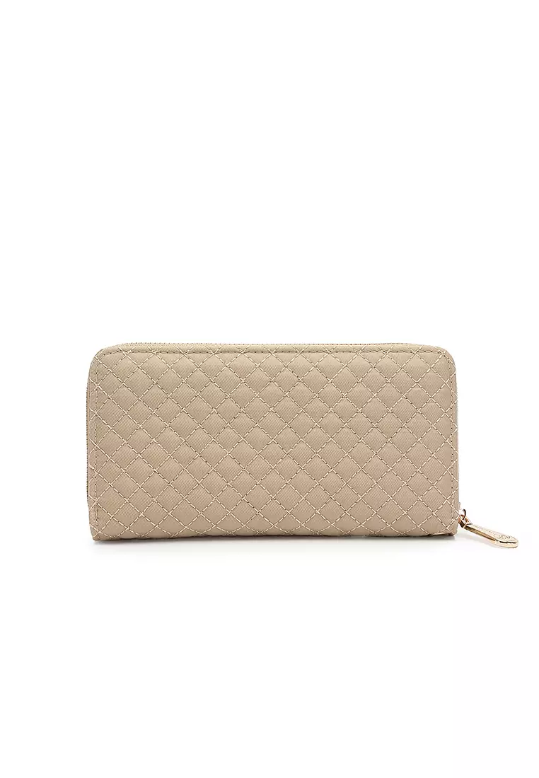 Quilted Long Purse / Wallet - Beige