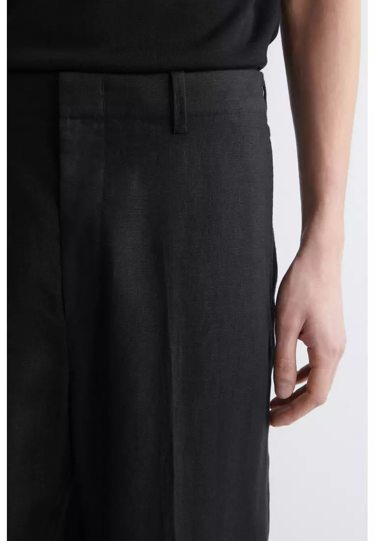 LINEN RELAXED-FIT STRAIGHT-LEG TROUSERS