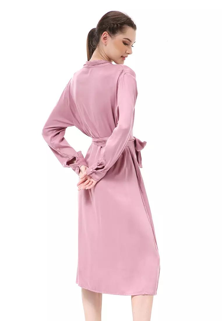 Rachel Dress Wanita Lengan Panjang Busui Frendly Model Stylish Material Cotton Rayon ORIGINAL - Dusty Pink