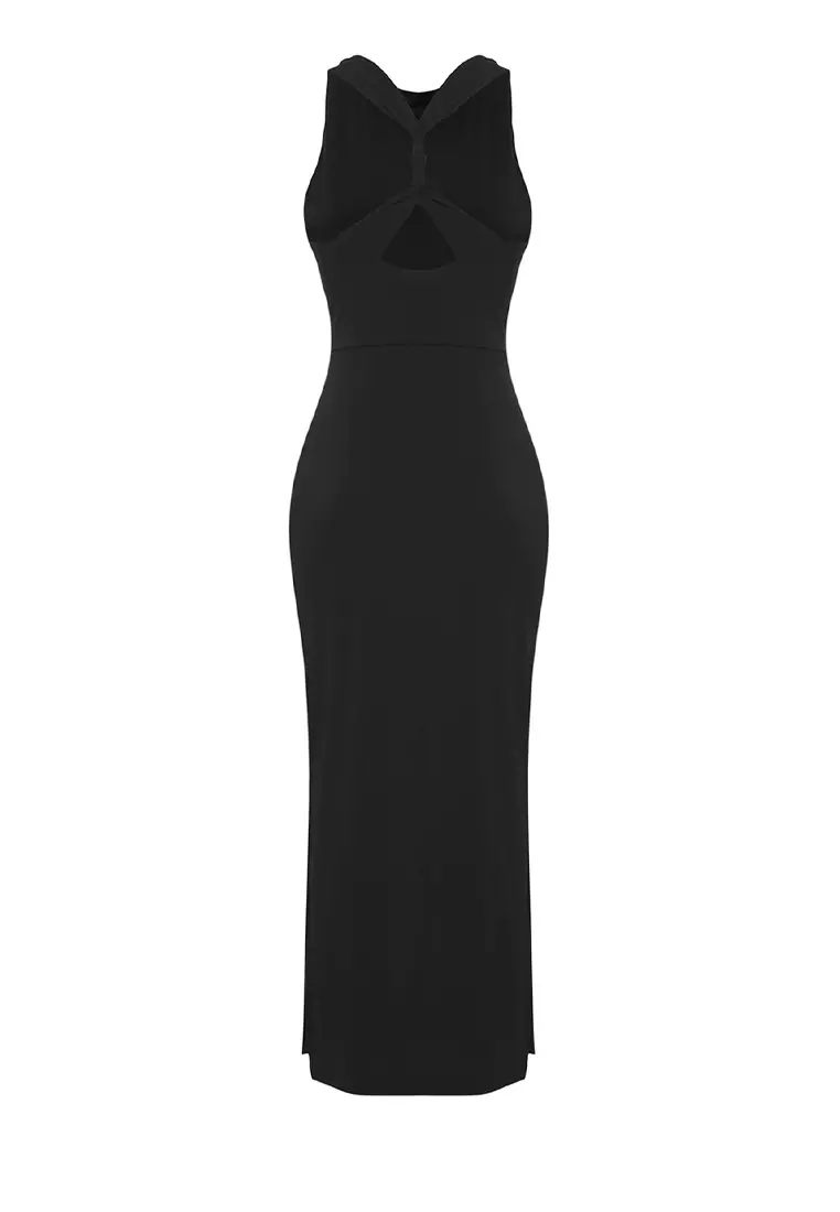 Cowl Neck Twist Slit Midi Dress