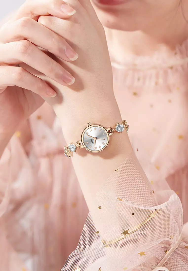 Jam Tangan Wanita Anti Air Berlian Jam Gelang Korea Elegan Jam Tangan Cewek rosewhite