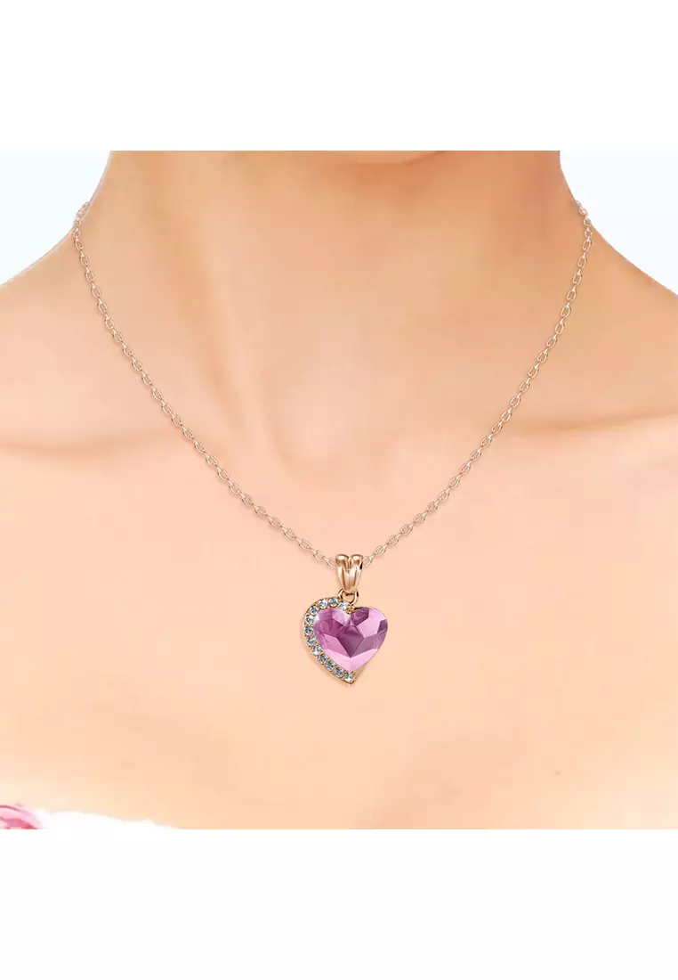 Fond Love Pendant Light Pink RG - Kalung Crystal Swarovski by Her Jewellery