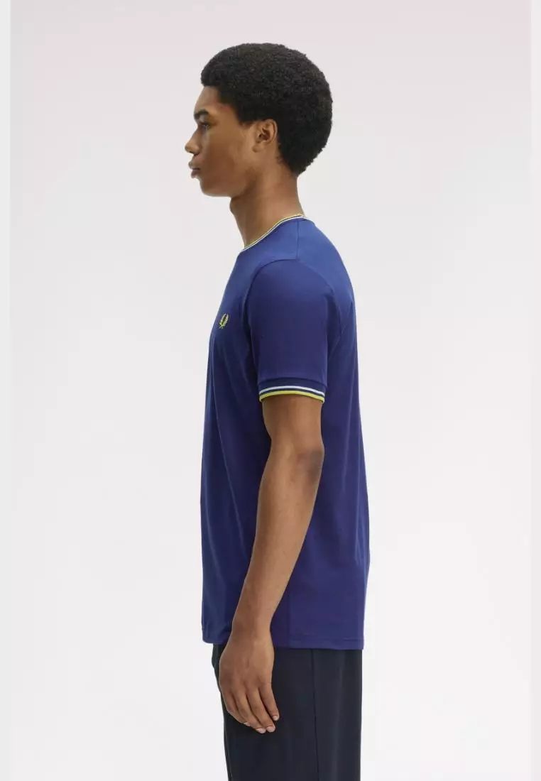 Fred Perry M1588 Twin Tipped T-Shirt (French Navy / Dusky Blue / Citron)