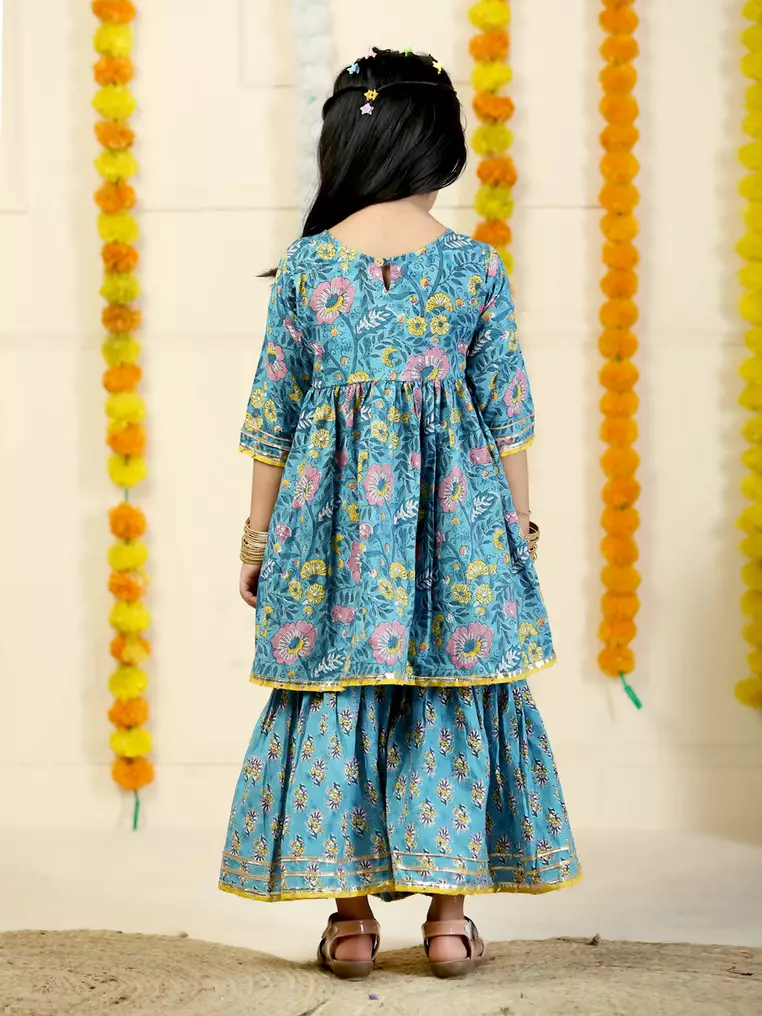 Jaldhara 花卉印花女孩 Anarkali Kurta Sharara 套裝