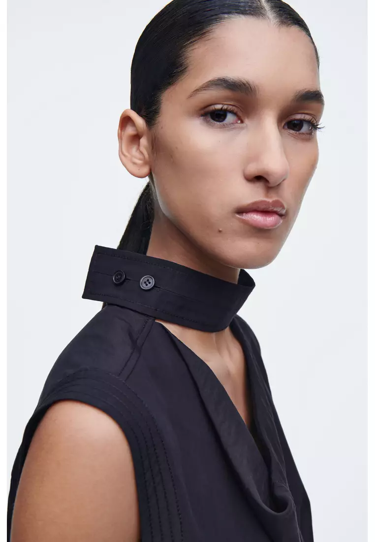 CUTOUT COWL-NECK MIDI DRESS