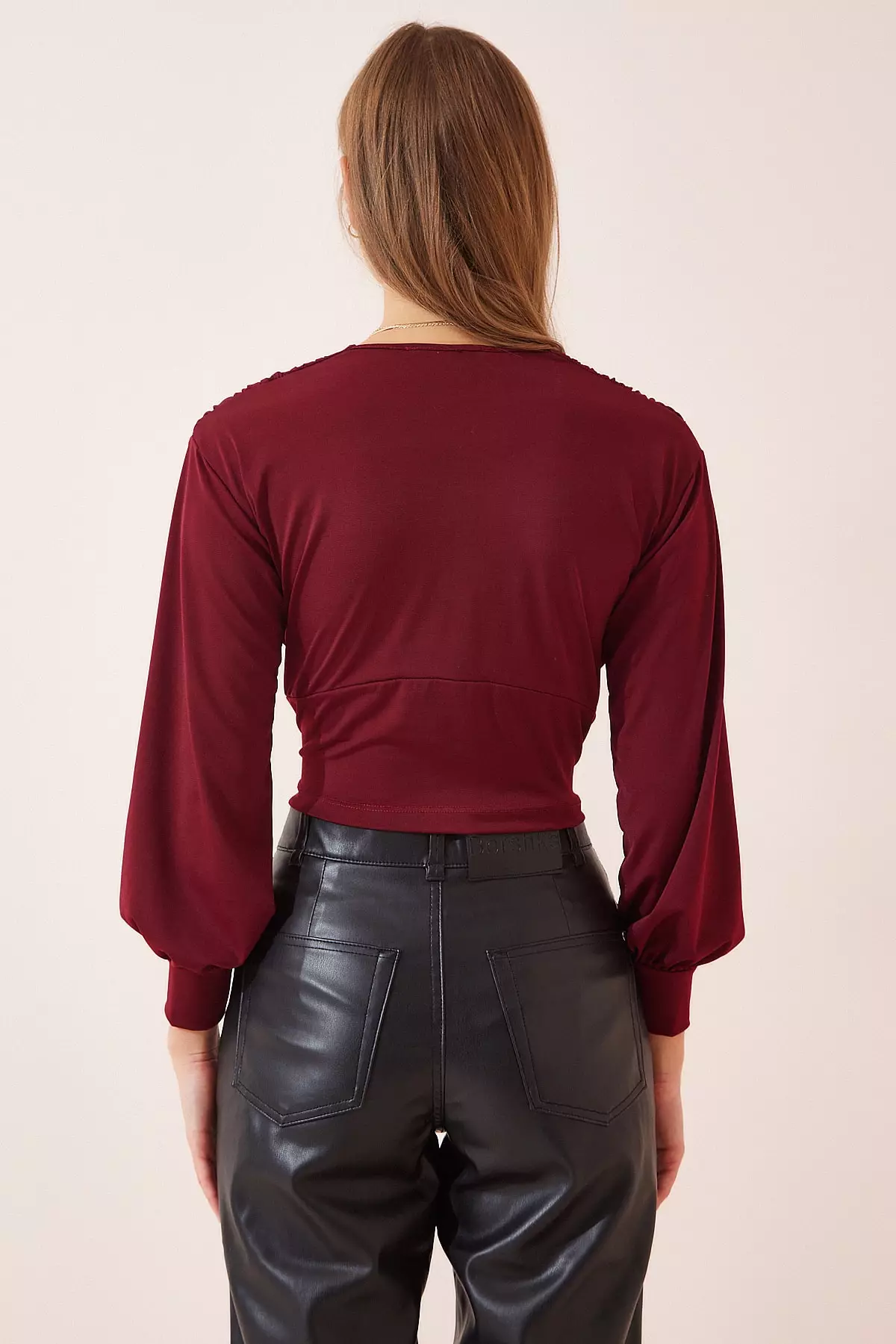 Deep V-Neck Long Sleeve Blouse