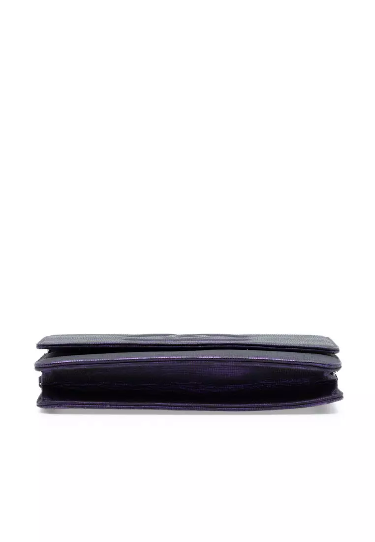 Pre-Loved Chanel Cc Metallic Crackling Lizard Printed Leather Wallet On Chain