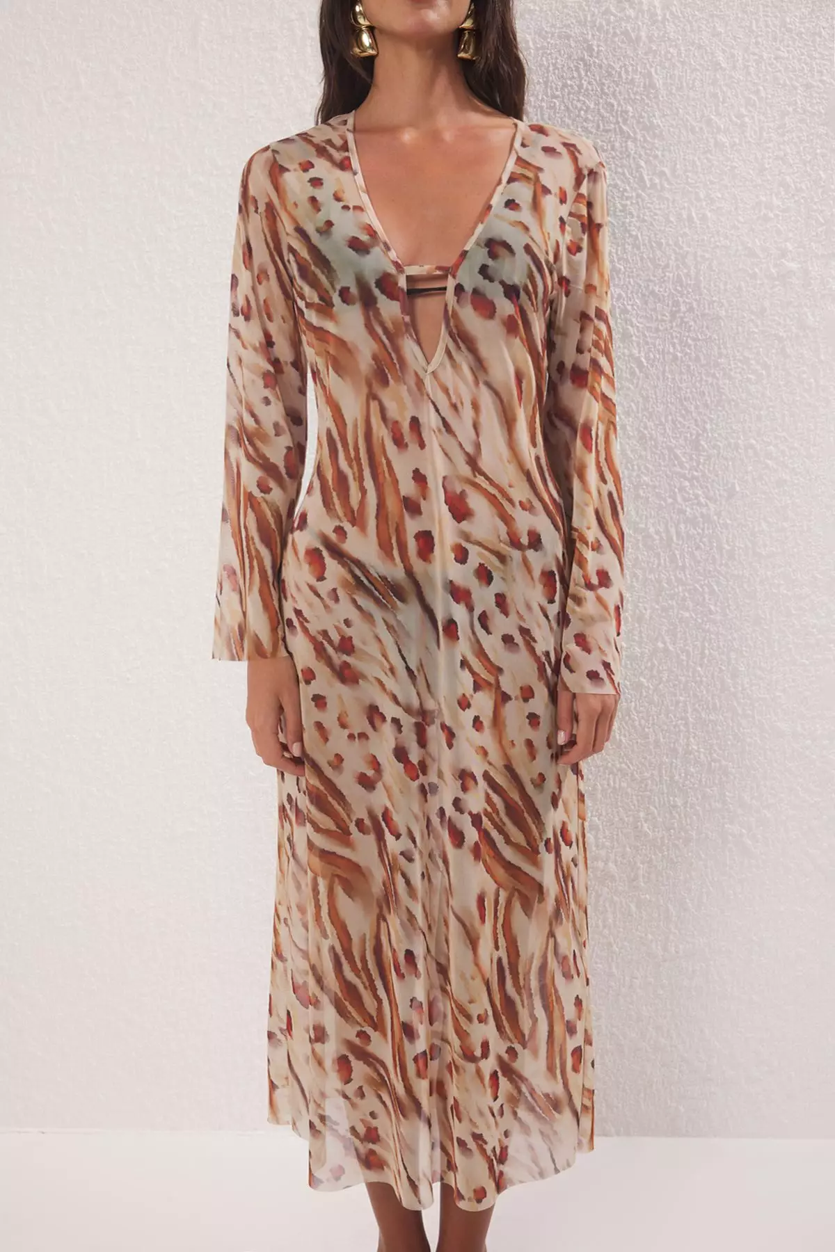 Leopard Print Maxi Woven Beach Dress TBESS25EL00116