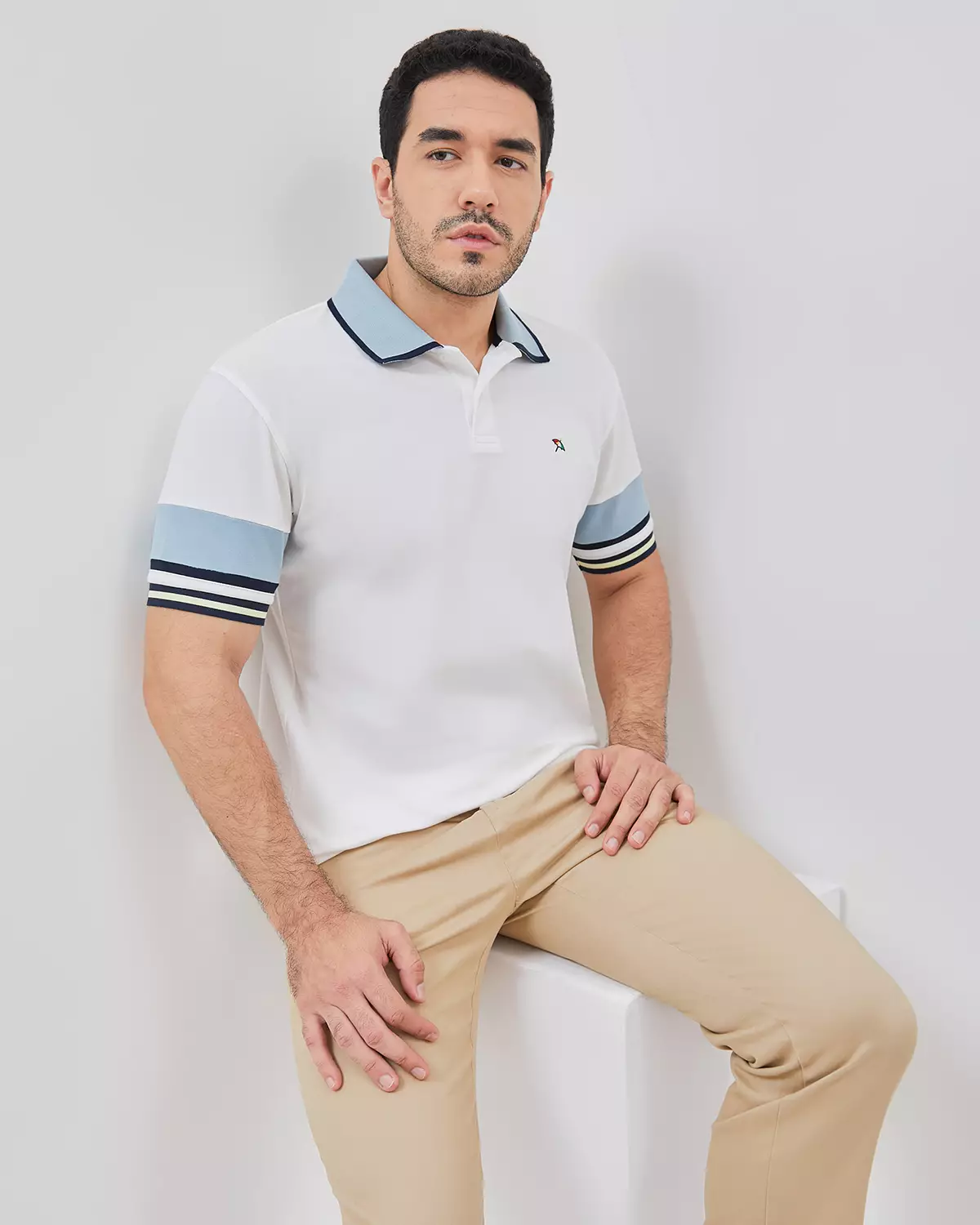 MEN'S SHORT SLEEVE WHITE COLOR COMBINATION POLO SHIRT