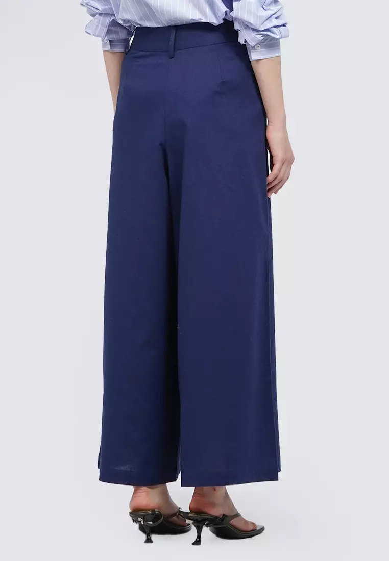 Linen Blend Wide Leg Pants DARK BLUE
