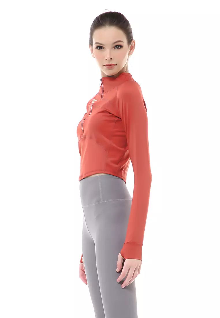 Mikayla Baju Olahraga Wanita Lengan Panjang Sportywear Model Risleting Material Nylon ORIGINAL - Brick