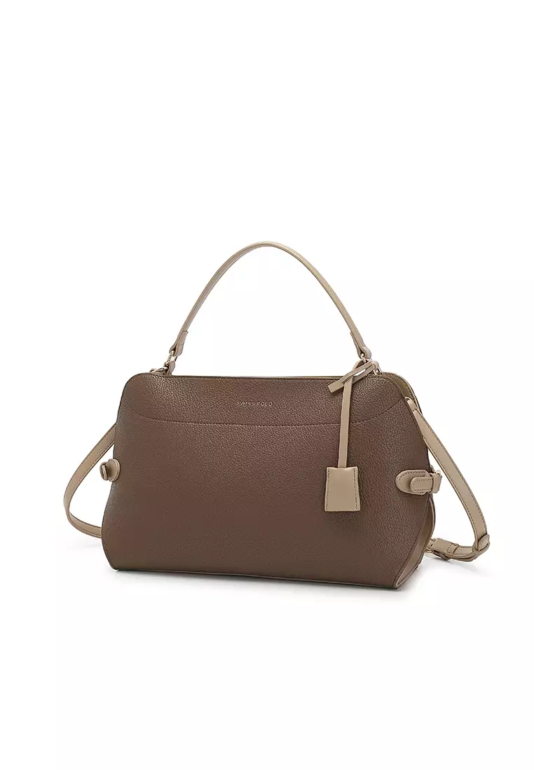 Women's Top Handle Bag / Sling Bag / Crossbody Bag / Shoulder Bag - Dark Brown / Apricot