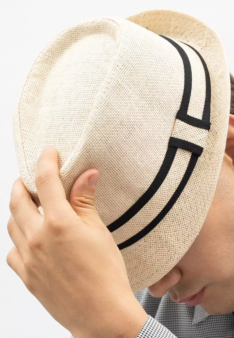 Houseofcuff Topi Fedora Cowboy Hat Fedora Ratan Beige