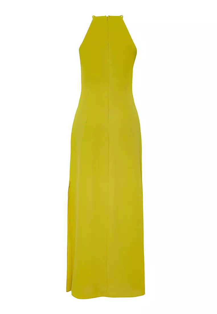 Oil Green Plain A Cut Maxi Woven Dress TWOSS23EL02238