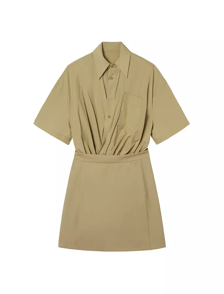 府綢X型OVERSIZE優雅短袖連衣裙