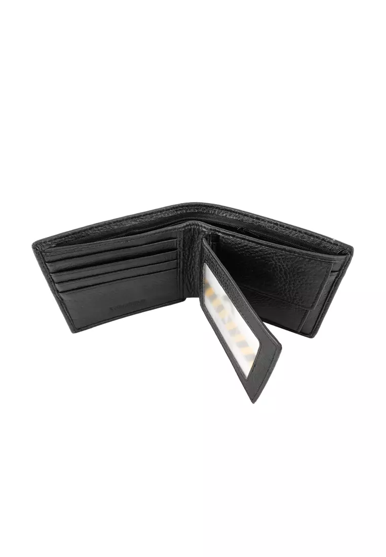 Men's RFID Bi Fold Genuine Leather Center Flap Short Wallet With Coin Compartment