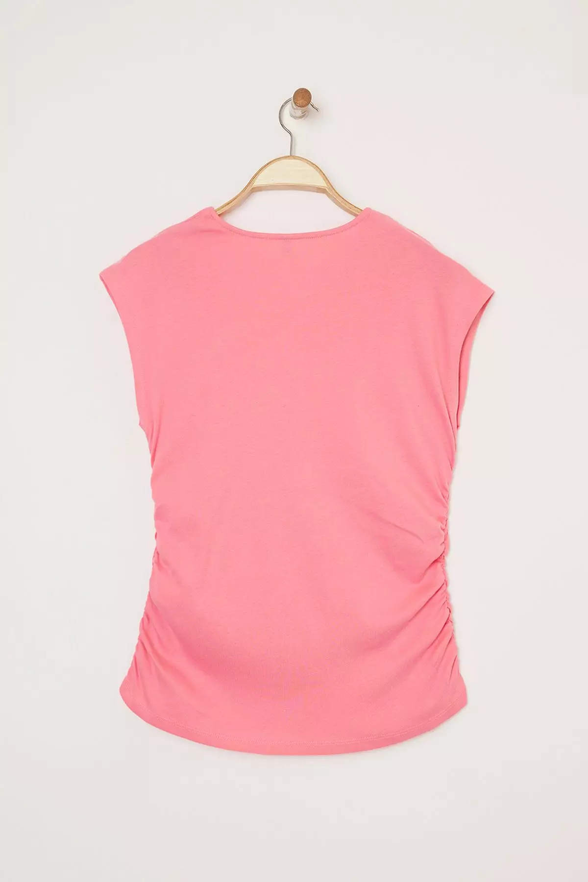 Pink Soft Fabric Asymmetrical Collar 100% Cotton Knitted Plus Size Blouse Tbbss25Af00002