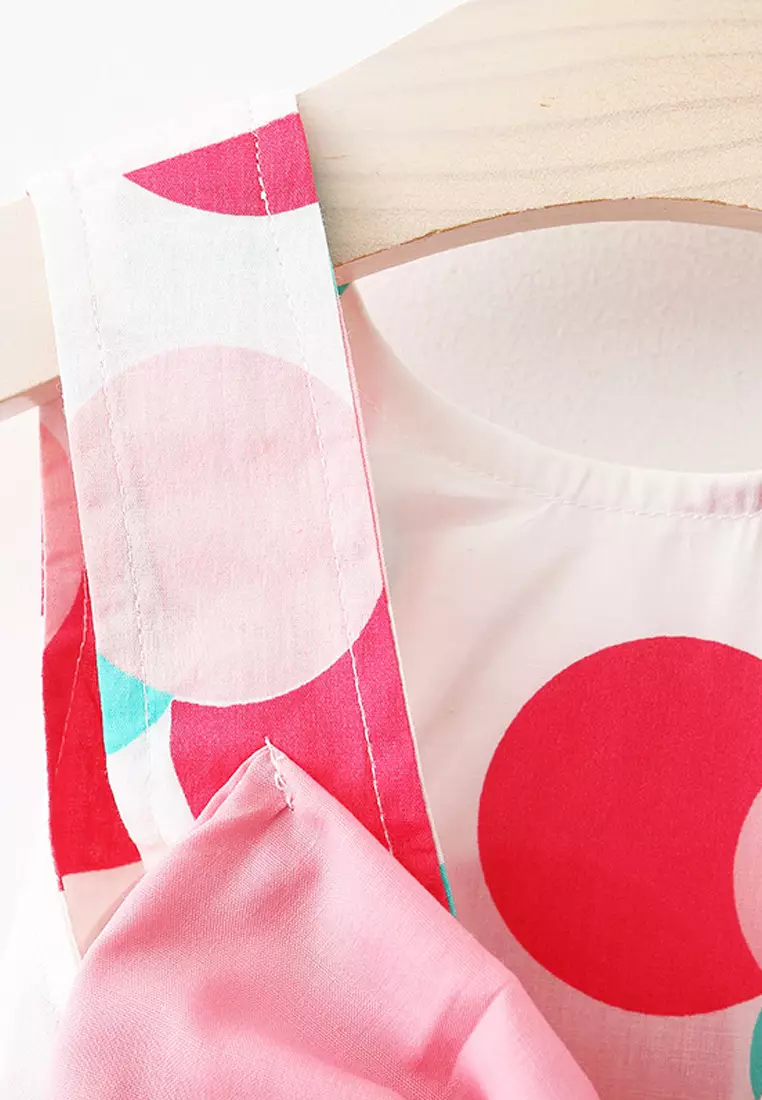 Wakakids Dress Bayi Anak Perempuan Set dengan Topi Motif Lucu Pita Full Printing Katun 4424 Venrz Polkadot Pink