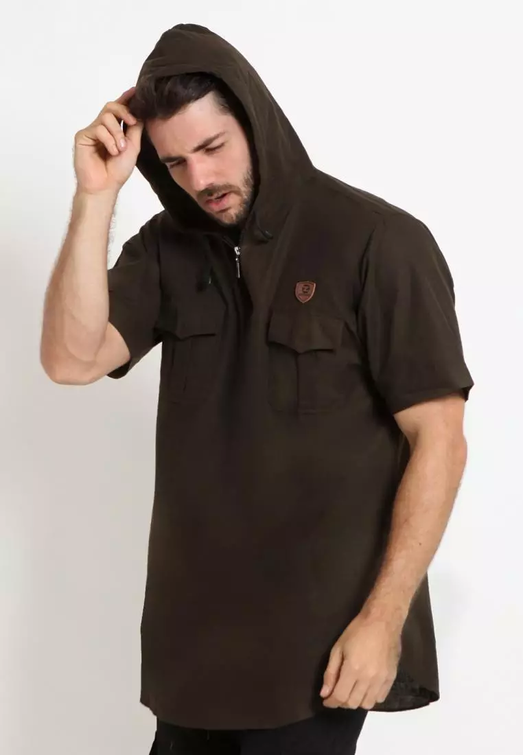 Zayidan Baju Koko Gamis Muslim Pria - Dzaki Hoodie Hijau Tni