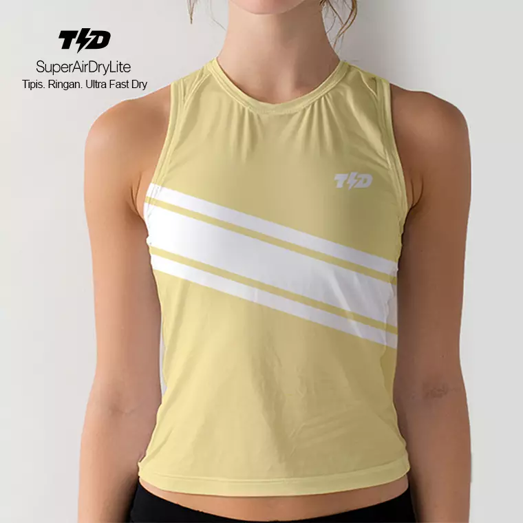 LSE21 Crop Tank Top Lari Padel Gym "yellow kuning 3lines" superairdrylite