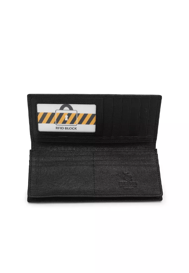 Men's Genuine Leather RFID Blocking Fortune Long Wallet - Black