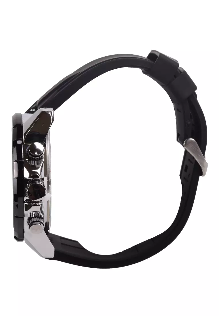 Viral Jam Tangan Analog Pria - Silver Case Black Rubber Strap - VR039